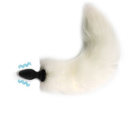 Dop anal 10 moduri vibratii fox tail alb silicon usb 36 cm guilty toys