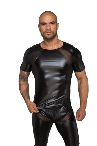 Tricou Sexy Barbati Wetlook cu Plasa 3D Transparenta L