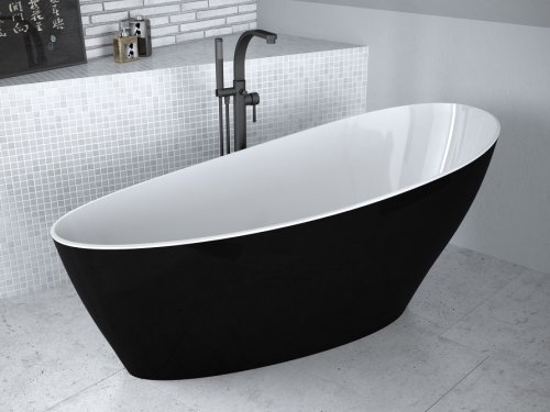Cada free-standing Besco Keya Black & White 165x70cm negru-alb ventil click-clack cu top cleaning auriu