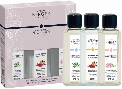 Set 3 parfumuri pentru lampa catalitica Berger Joy Jardin d\'Agaves + Eclat de Rhubarbe + Sous les Magnolias 3 x 250ml