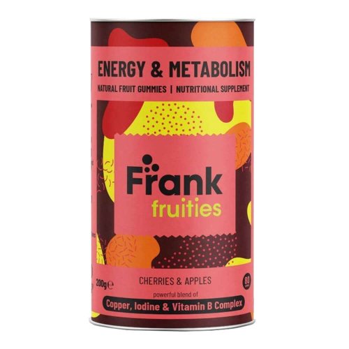 Energy & Metabolism - Drajeuri din fructe (Cirese si Mar) fortificate cu Vitamina B, Cupru si Iod, Frank Fruities, 80 drajeuri, natural