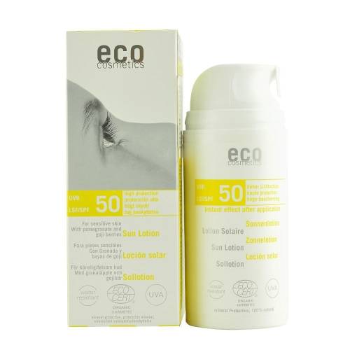 Lotiune de plaja cu protectie solara FPS50 cu goji si rodie Eco Cosmetics, bio, 100 ml