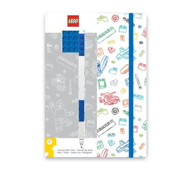 Caiet notițe A5 cu pix albastru LEGO®, albastru - alb, 96 pag.