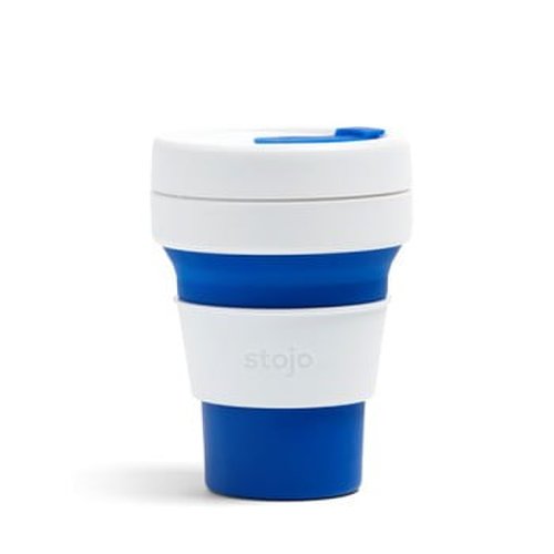 Cană pliabilă Stojo Pocket Cup, 355 ml, alb - albastru
