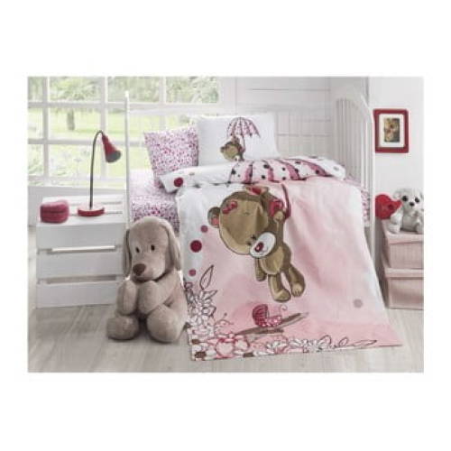 Cuvertură matlasată din bumbac pentru pat de o persoană Baby Pique Pinkie, 95 x 145 cm