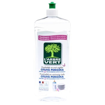 Detergent lichid și ecologic pentru spălarea vaselor L´Arbre Vert Sensitive, 2 x 750 ml