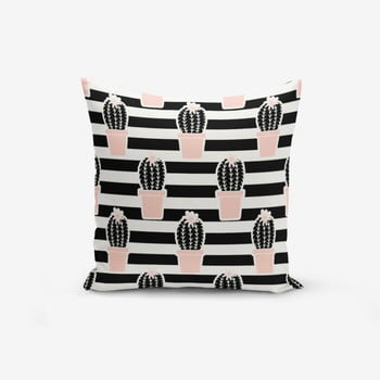 Față de pernă cu amestec din bumbac Minimalist Cushion Covers Black Striped Cactus, 45 x 45 cm