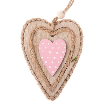 Inimă decorativă din lemn, pentru agățat Dakls Pink Heart, roz