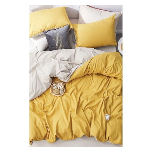 Lenjerie de pat galben/crem din bumbac pentru pat dublu/extins și cearceaf 200x220 cm – Mila Home