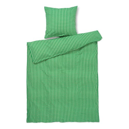 Lenjerie de pat verde/bej din țesătură crep pentru pat de o persoană 140x200 cm Bæk&Bølge – JUNA