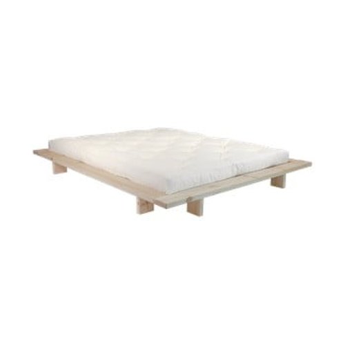 Pat dublu din lemn de pin cu saltea Karup Design Japan Comfort Mat Raw/Natural, 140 x 200 cm