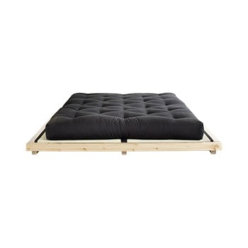 Pat dublu din lemn de pin cu saltea și tatami Karup Design Dock Comfort Mat Natural/Black, 180 x 200 cm