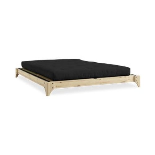 Pat dublu din lemn de pin cu saltea și tatami Karup Design Elan Comfort Mat Natural/Black, 180 x 200 cm