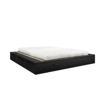 Pat dublu din lemn masiv cu futon Comfort și tatami Karup Design, 180 x 200 cm, negru