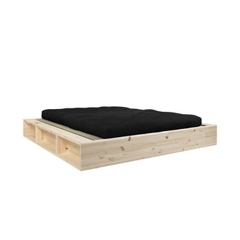 Pat dublu din lemn masiv cu futon negru Comfort și tatami Karup Design, 180 x 200 cm