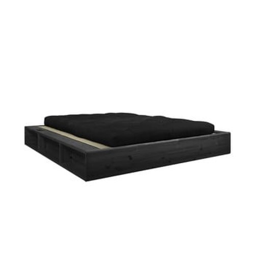 Pat dublu din lemn masiv cu futon negru Comfort și tatami Karup Design, 180 x 200 cm, negru