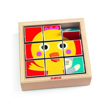 Puzzle rotativ din lemn cu fețe diferite Djeco „Puiul și prietenii lui”