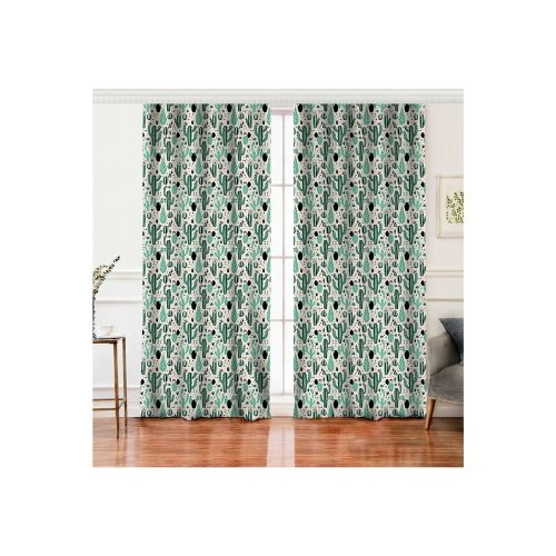 Set 2 draperii din amestec de bumbac Minimalist Home World, 140 x 260 cm, verde - alb