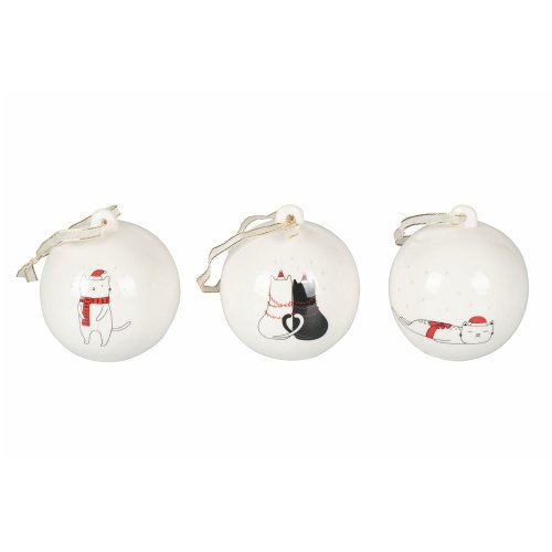 Set 3 globuri de Crăciun din porțelan Villa d'Este Xmas Cat