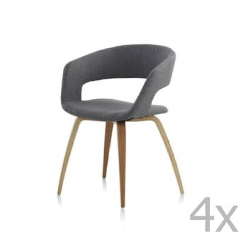 Set 4 scaune din lemn cu tapițerie Geese, gri