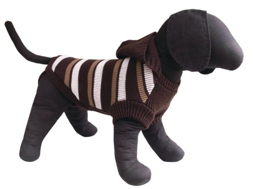 Pulover maro tricotat cu gluga si dungi pentru caini Vesto 56 cm