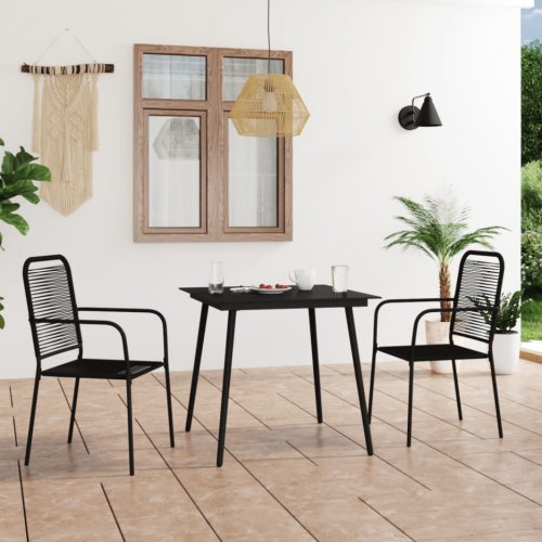 3058277 3 Piece Garden Dining Set Cotton Rope and Steel Black (48568+312157)