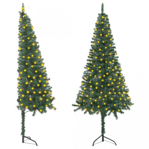 Brad de Crăciun artificial de colț cu LED-uri verde 180 cm PVC
