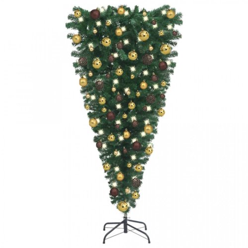 Brad de Crăciun artificial inversat, LED-uri & globuri, 150 cm