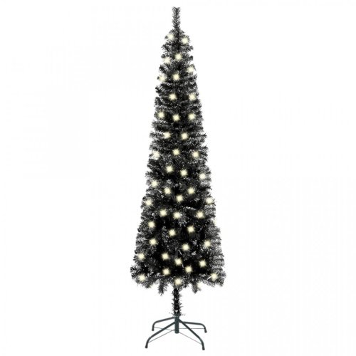 Brad de Crăciun subțire cu LED-uri, negru, 120 cm