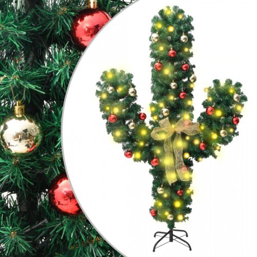 Cactus de Crăciun cu suport și LED, verde, 150 cm, PVC