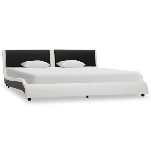 Cadru de pat, alb și negru, 160 x 200 cm, piele ecologică