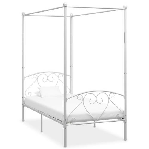 Cadru de pat cu baldachin, alb, 100 x 200 cm, metal