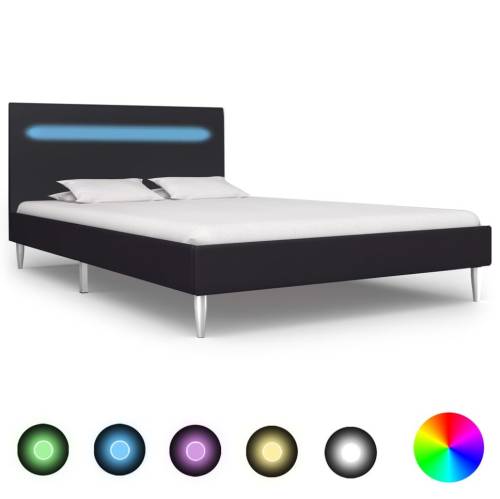 Cadru de pat cu LED-uri, negru, 120x200 cm, material textil