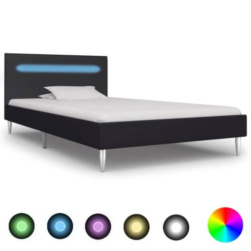 Cadru de pat cu LED-uri, negru, 90x200 cm, material textil