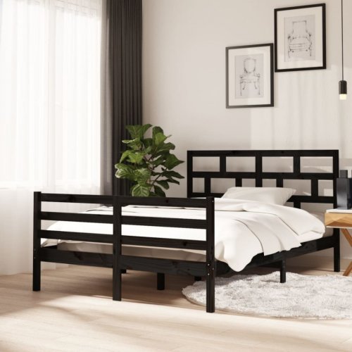 Cadru de pat,negru, 140x200 cm,lemn masiv de pin
