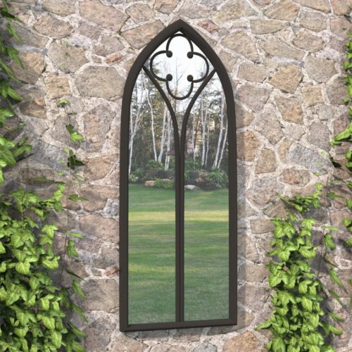 Oglindă de grădină, negru, 70x45 cm, fier pentru uz exterior