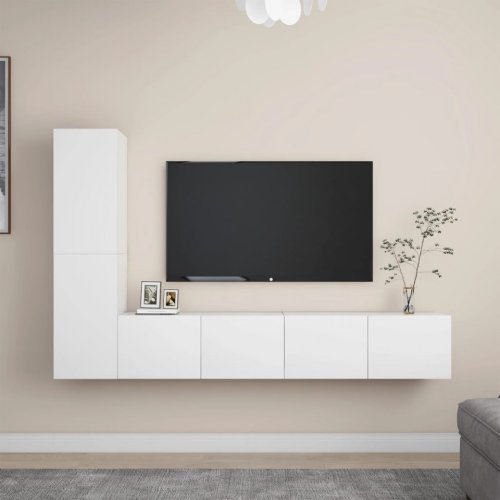 Casa Practica - Set dulapuri tv, 4 piese, alb, lemn prelucrat