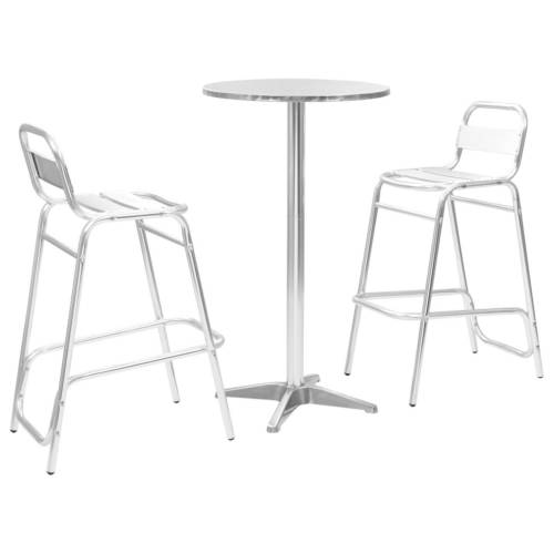 Set mobilier bar cu masă rotundă, 3 piese, argintiu, aluminiu