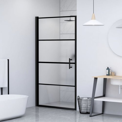 Ușă de duș, negru, 91x195 cm, sticlă securizată semi-mată