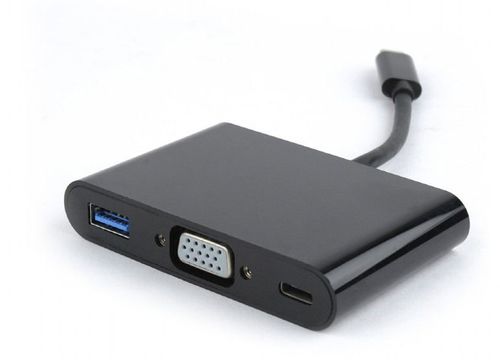 Adaptor GEMBIRD A-CM-VGA3in1-01, USB 3.1 Type-C - USB 3.1 Type-C / USB 3.0 / VGA, 15cm, Full HD/60Hz (Negru)