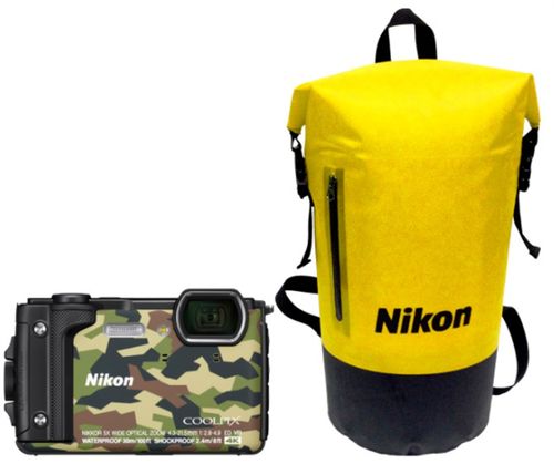 Aparat Foto Digital Nikon COOLPIX W300 Holiday Kit, 16 MP, 1/2.3inch CMOS, 5x Zoom optic, Filmare 4K, Waterproof, Shockproof, GPS, Bluetooth, WiFi (Camuflaj)