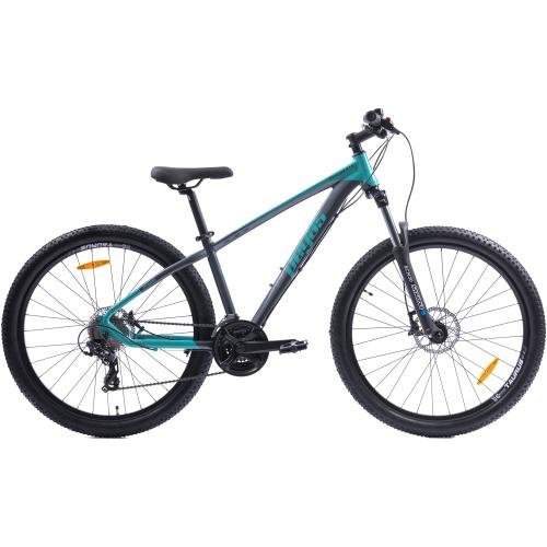 Bicicleta MTB Pegas Drumet, cadru aluminiu, marime XS, 24 viteze, manete schimbator Shimano, frane disc fata/spate, roti 27.5 inch, Turcoaz