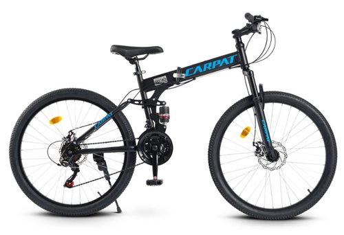 Bicicleta Pliabila MTB-Folding CARPAT C2668C, Schimbator Saiguan 21 Viteze, Cadru Aluminiu, Roti 26inch, Frane pe Disc (Negru/Albastru)