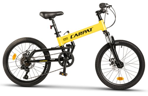 Bicicleta Pliabila MTB-Folding Hummer CARPAT C2041S, Manete schimbator Shimano rotative SL35, 7 Viteze, Cadru Aluminiu, Roti 20inch, Frane pe Disc (Galben/Negru)