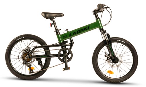 Bicicleta Pliabila MTB-Folding Hummer CARPAT C2041S, Manete schimbator Shimano rotative SL35, 7 Viteze, Cadru Aluminiu, Roti 20inch, Frane pe Disc (Verde/Negru)