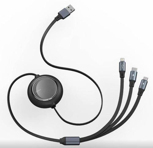 Cablu de date Baseus Bright Mirror 2 One-for-three Retractable, USB - Micro-USB + Lightning + USB Type-C 3.5A, 1.1m, Negru