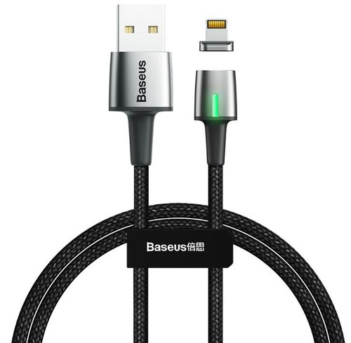 Cablu de date Baseus Zinc Magnetic USB CALXC-A01, Lightning, 1 m, 2.4 A, impletitura textila (Negru)