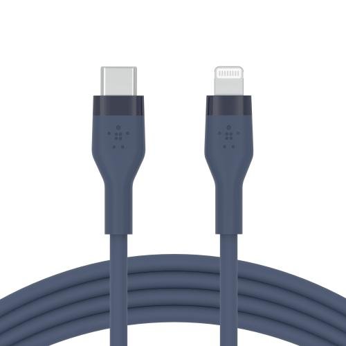 Cablu de date Belkin Boost Charge Flex, Silicon, USB-C la Lightning, 2m (Albastru)