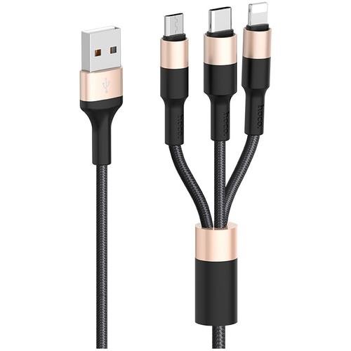 Cablu de date HOCO X26 Xpress, USB - Lightning / MicroUSB / USB Type-C, 3in1, 1m, Negru