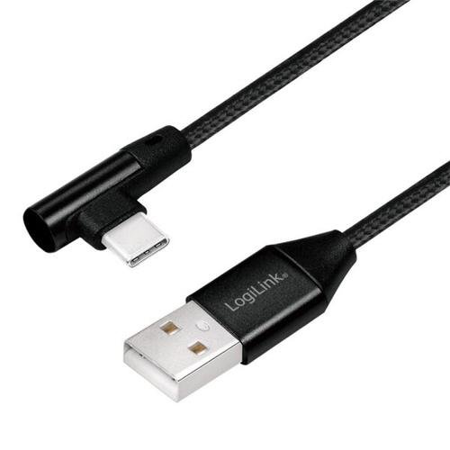 Cablu de date Logilink, CU013, USB 2.0 (T) la USB 2.0 Type-C (T) la 90 grade, 1m, Premium, Negru
